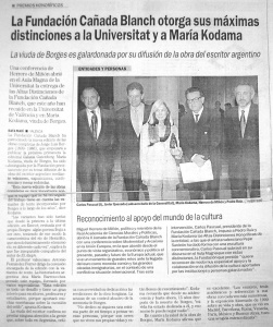 La Fundación Cañada Blanch otorga sus máximas distinciones a la Universitat y a María Kodama